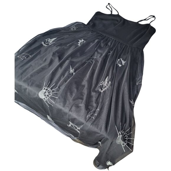 BONGO Dresses & Skirts - BONGO SZ LG Black Tulle Midi Dress Embroidered Whimsigoth Dark Grunge Emo y2k